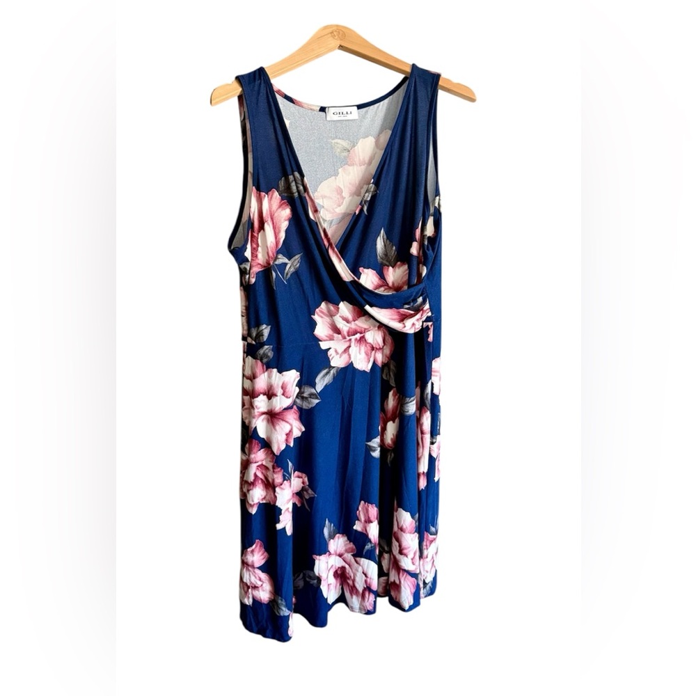 Blue and Pink Faux Wrap Floral Midi NWOT Dress XXL